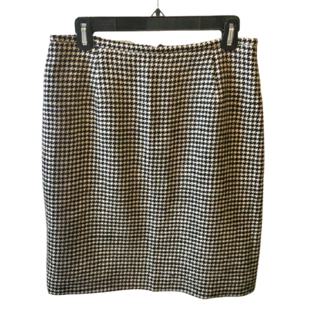 Lauren Ralph Lauren Skirt Vintage 90's Black White Houndstooth Wool Pencil 10